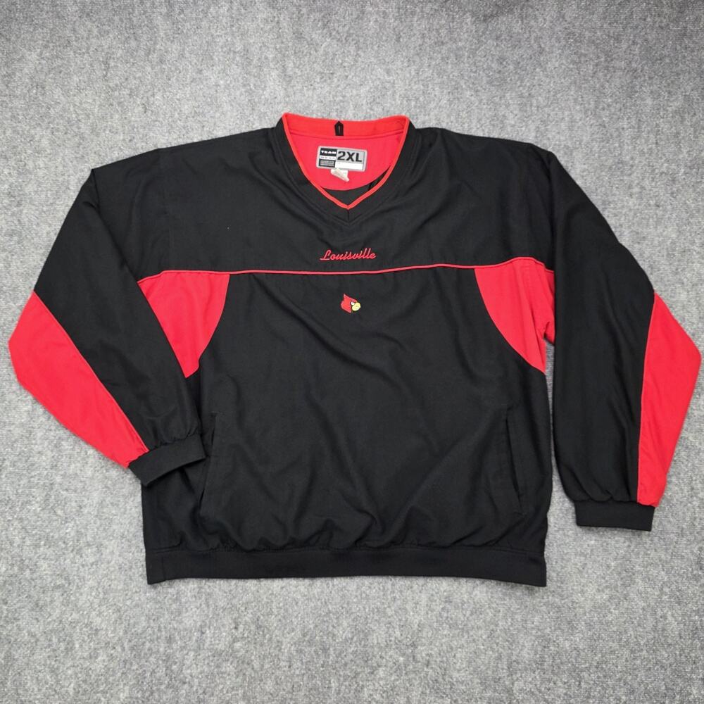 Louisville Cardinals Pullover Mens 2XL Black Red V Neck Colorblock Zip Side NCAA